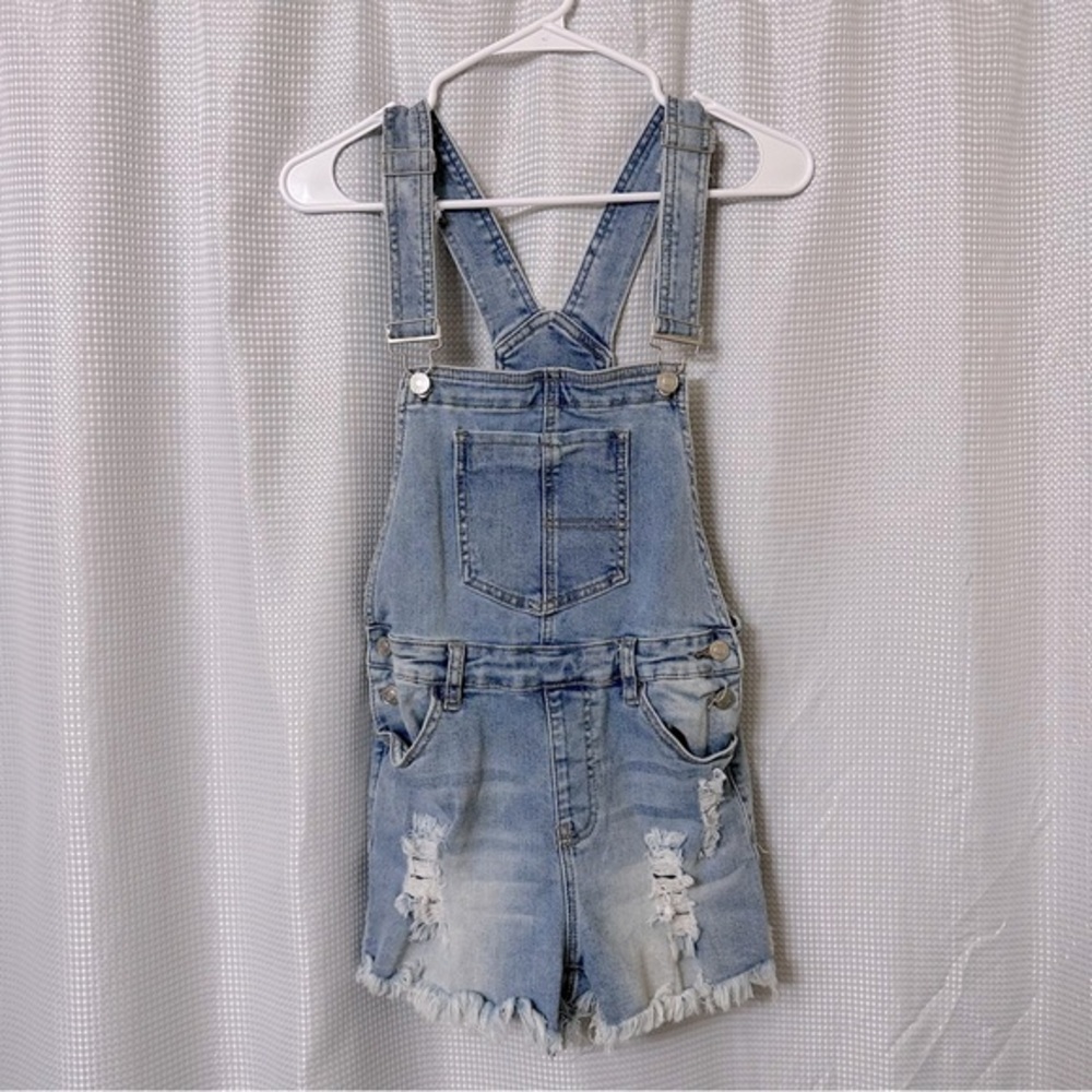 Windsor • Distressed Denim Overall Cutoffs • Light Wash • Size S